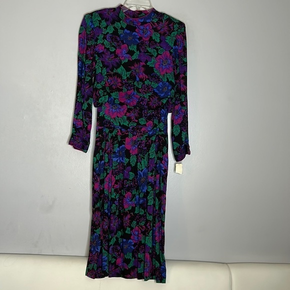 Vintage 80s long sleeve button back swing skirt maxi Kenny dress nwt 12 - Picture 1 of 10